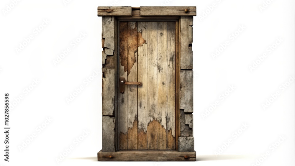 Weathered Wooden Doorway with Stone Frame Weathered Wooden Doorway with Stone Frame