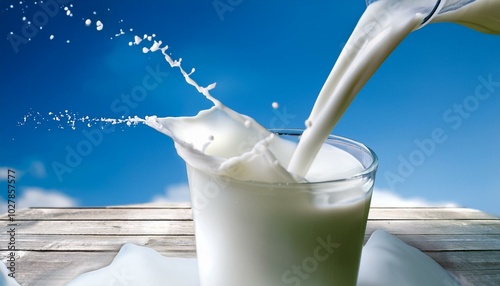 pouring fresh milk and splashing