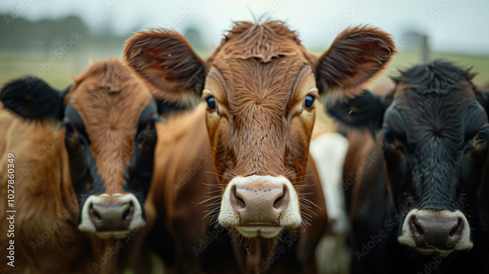 Herd of Cows looking down, directly at the Camera