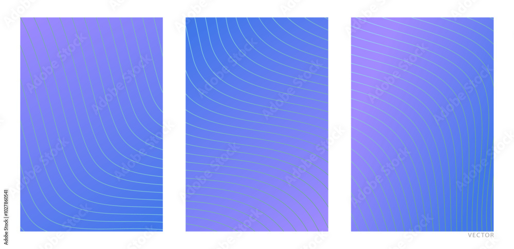 Set of Trendy Blank Poster with Gradient Lines in Blue Tones Set of Trendy Blank Poster with Gradient Lines in Blue Tones