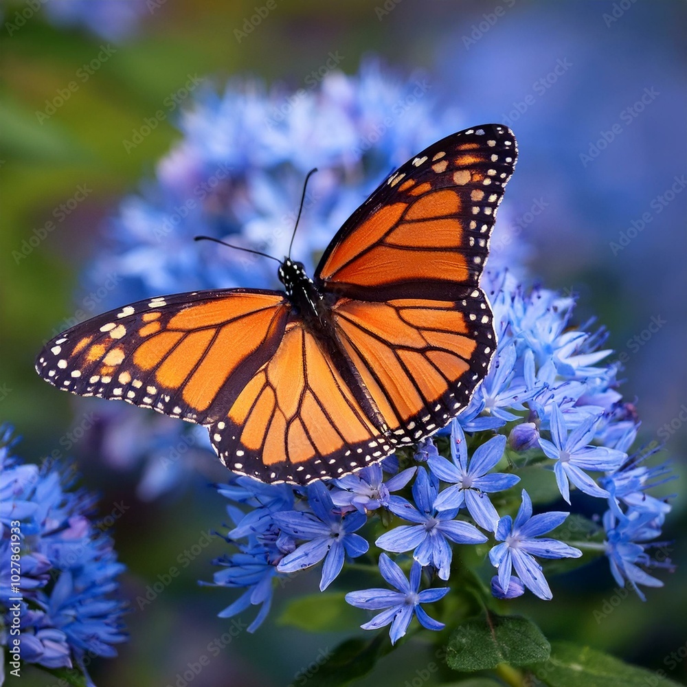 Fototapeta premium viceroy butterfly limenitis archippus on blue flowers