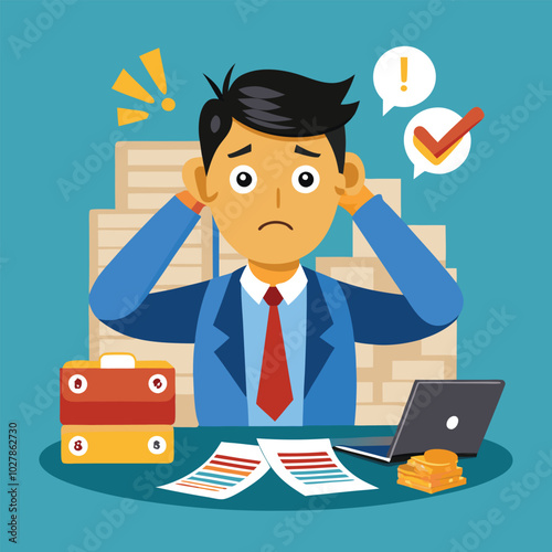 Character business man worry about to pay tax