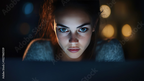 A businesswoman discovers a suspicious message online, highlighting the dangers of cyber scams. This underscores the importance of protecting your identity, online accounts, and financial information.