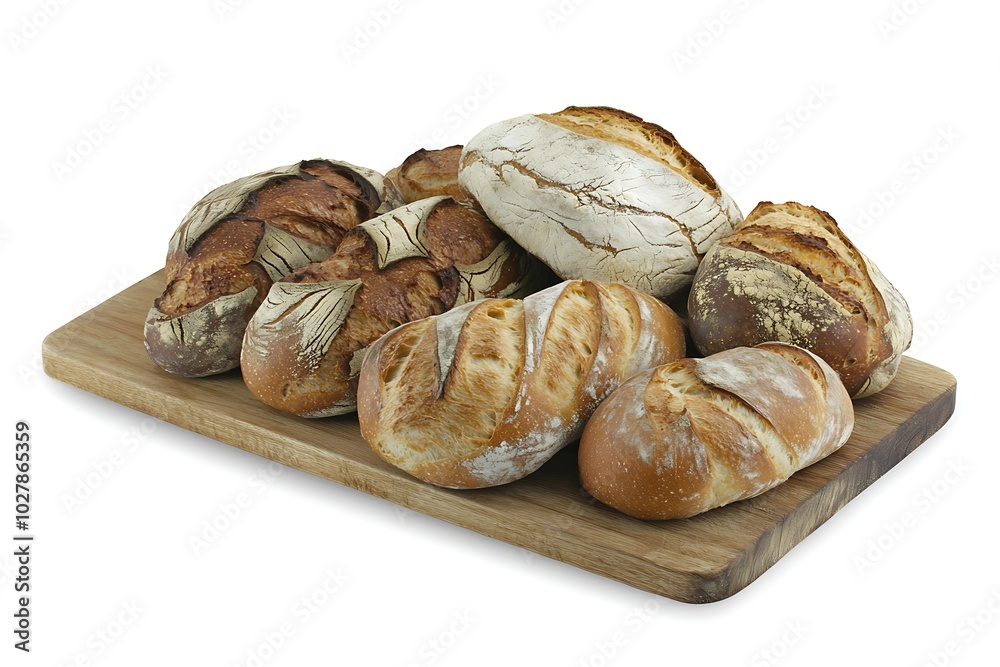 Artisan breads on wooden board Artisan breads on wooden board