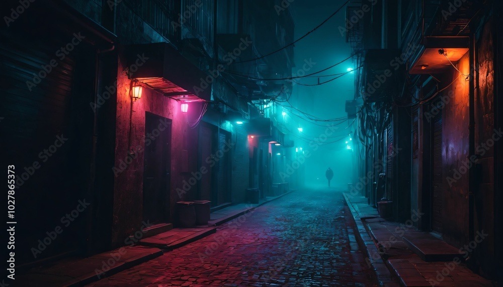 Fototapeta premium A dark and mysterious alley in the city at night Generative AI