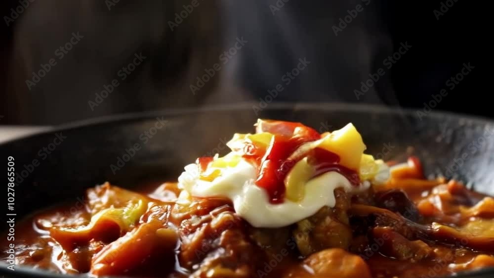 soup with chili sauce topped with cheese soup with chili sauce topped with cheese
