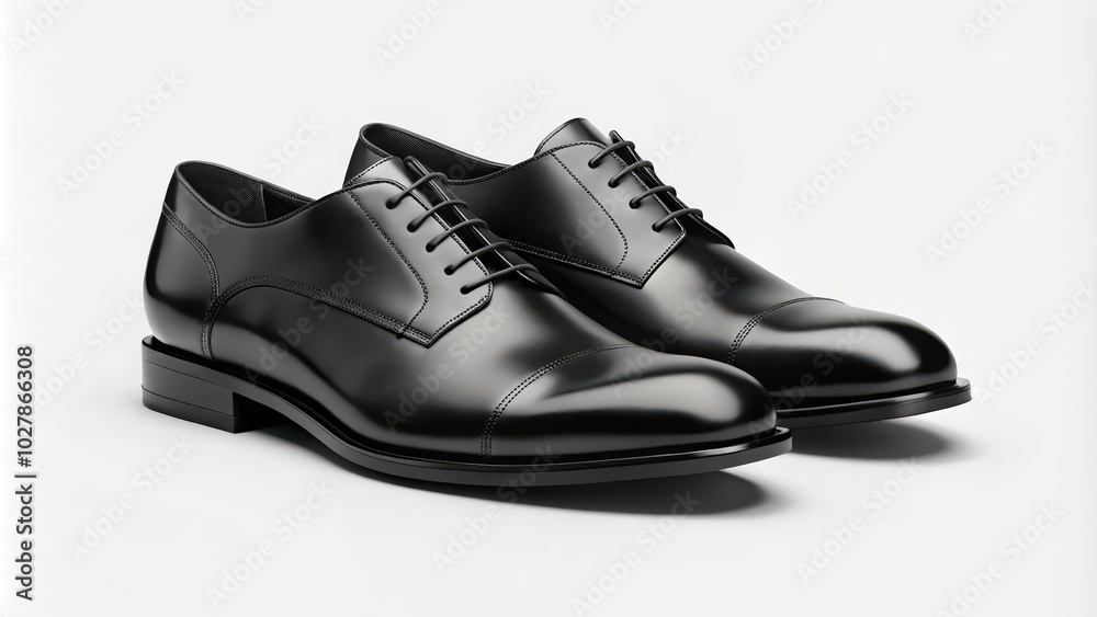 Pair of Black Leather Oxford Shoes with Laces