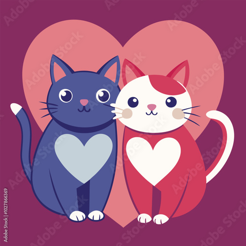 Character couple cat fall in love and little heart