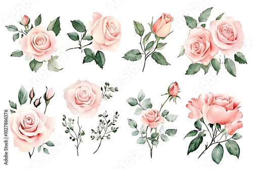 Pink roses watercolor artwork