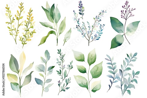 Botanical watercolor leaves pattern