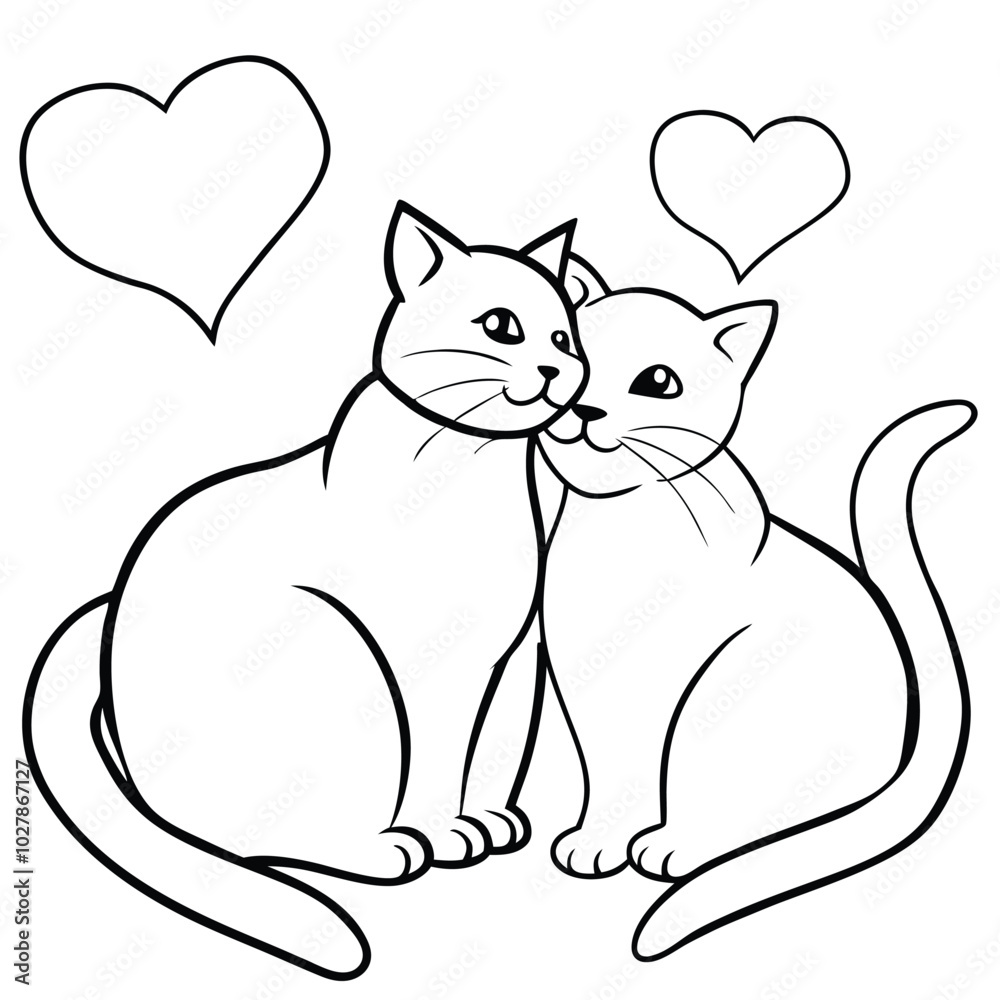Character couple cat fall in love and little heart Character couple cat fall in love and little heart