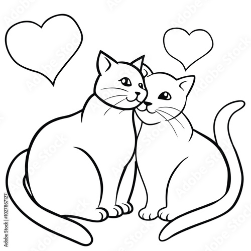 Character couple cat fall in love and little heart