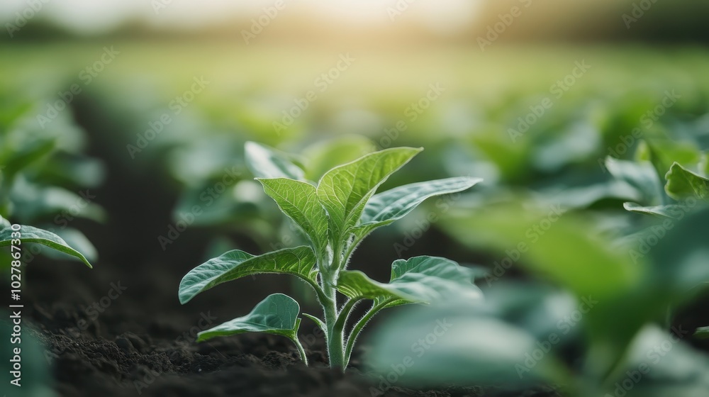 Capturing a thriving young plant sprouting from the rich soil, illuminated by the warm sunlight, illustrating life, renewal, and the nurturing essence of nature. Capturing a thriving young plant sprouting from the rich soil, illuminated by the warm sunlight, illustrating life, renewal, and the nurturing essence of nature.