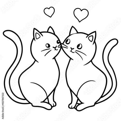 Character couple cat fall in love and little heart