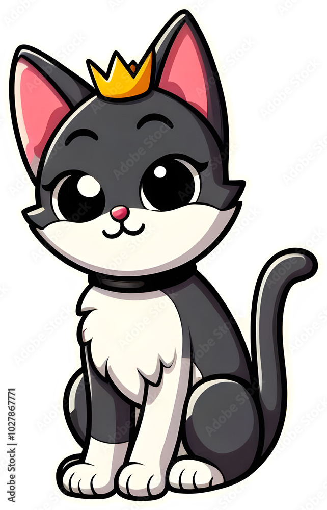 Adorable cartoon cat with crown on transparent background Adorable cartoon cat with crown on transparent background