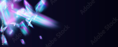 Prism overlay from the sun's rays on the blue wall. Blurred shadows in the room. Soft overlay of natural light. Abstract background for product presentation for studio.Natural light layout.