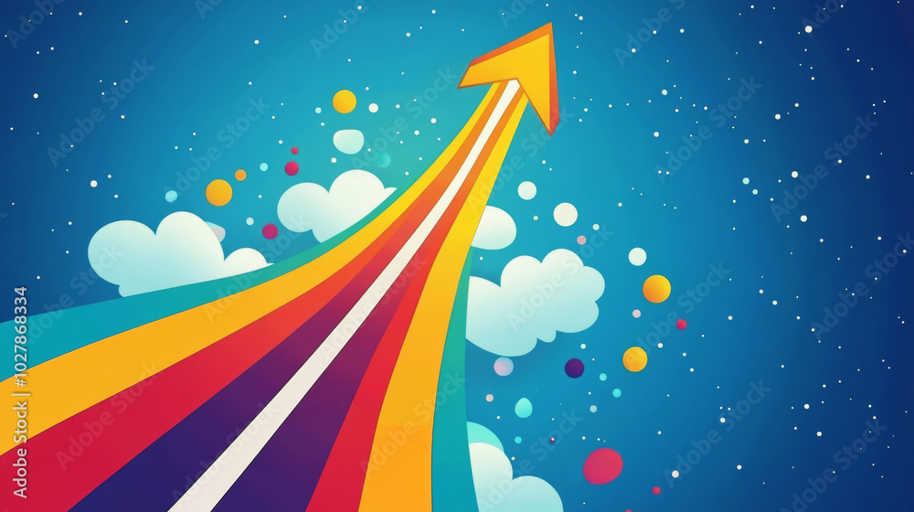 A colorful, cartoon arrow points towards a target, symbolizing the path to success in business. This design is perfect for presentations, social media posts, or covers. A colorful, cartoon arrow points towards a target, symbolizing the path to success in business. This design is perfect for presentations, social media posts, or covers.