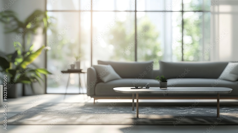 Fototapeta premium Modern living room with a couch and coffee table