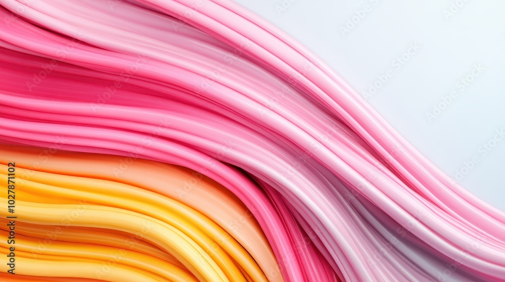 Vibrant ribbons in pink and orange shades flow gracefully, creating a lively and dynamic abstract artwork with a sense of motion and fluidity. Vibrant ribbons in pink and orange shades flow gracefully, creating a lively and dynamic abstract artwork with a sense of motion and fluidity.