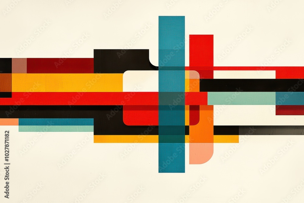 Obraz premium Abstract geometric design with colorful shapes and overlapping layers on a light background.