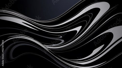 Abstract black and white swirling waves create a modern and elegant design, perfect for a tech or business presentation. 
