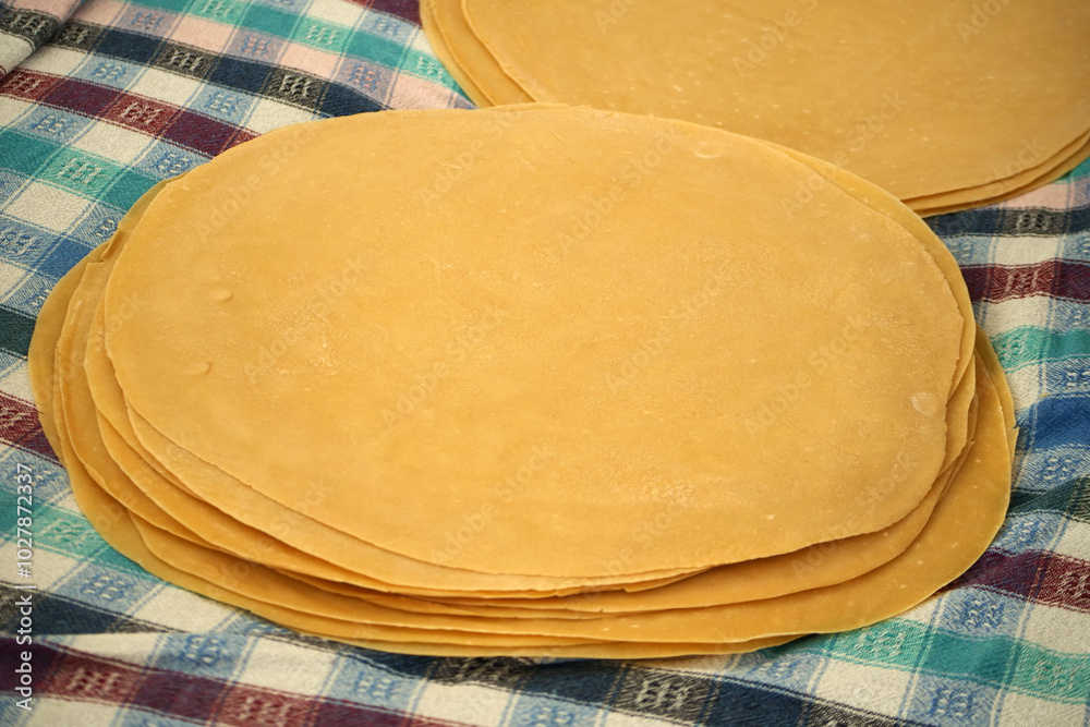 Homemade hand-rolled egg-filled yufka dough,