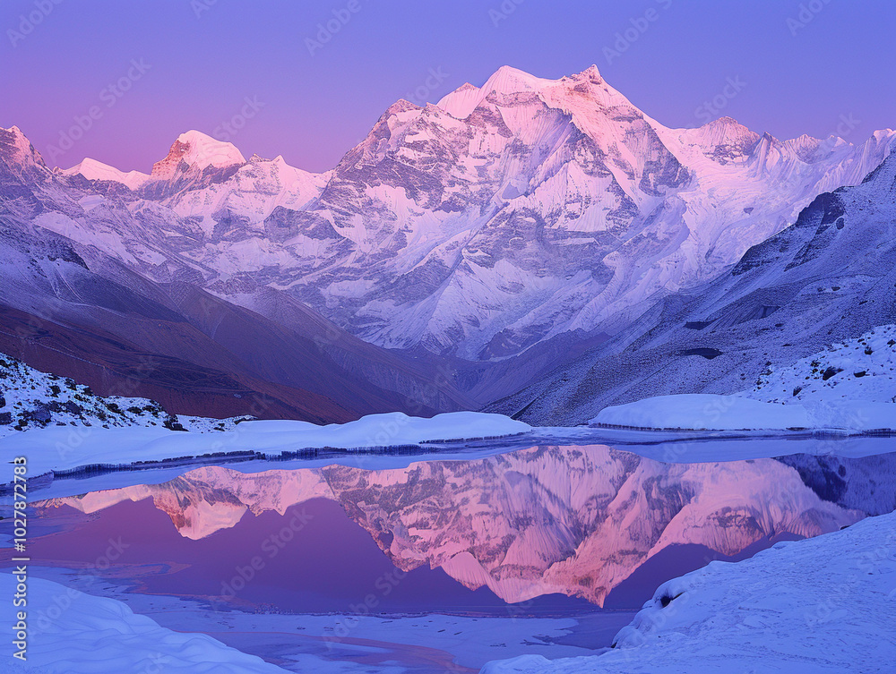 Fototapeta premium aerial view of snow-covered peaks and frozen lakes