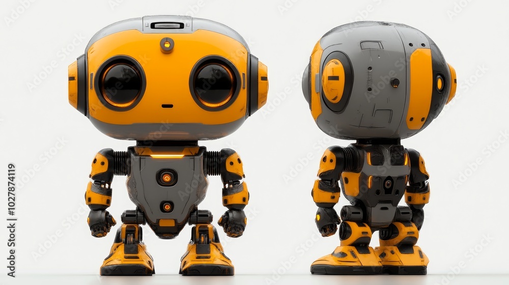 A stylized robot figure with a sleek design in orange and gray, showcasing a playful aesthetic. A stylized robot figure with a sleek design in orange and gray, showcasing a playful aesthetic.