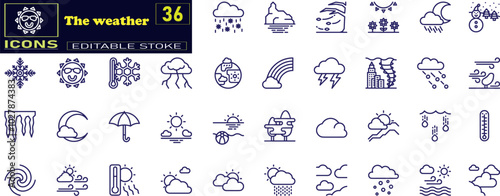 Weather icons set. Linear style.  Weather forecast - simple thin line icons collection.