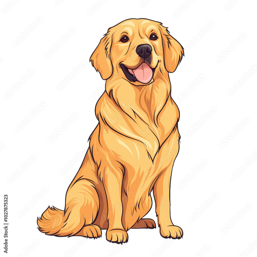 Golden retriever sitting with a cheerful expression, isolated. Golden retriever sitting with a cheerful expression, isolated.