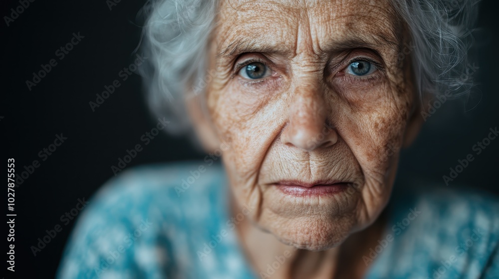 An elderly woman with striking blue eyes gazes into the camera with a thoughtful expression, highlighting wisdom, experience, and the passage of time in a portrait. An elderly woman with striking blue eyes gazes into the camera with a thoughtful expression, highlighting wisdom, experience, and the passage of time in a portrait.