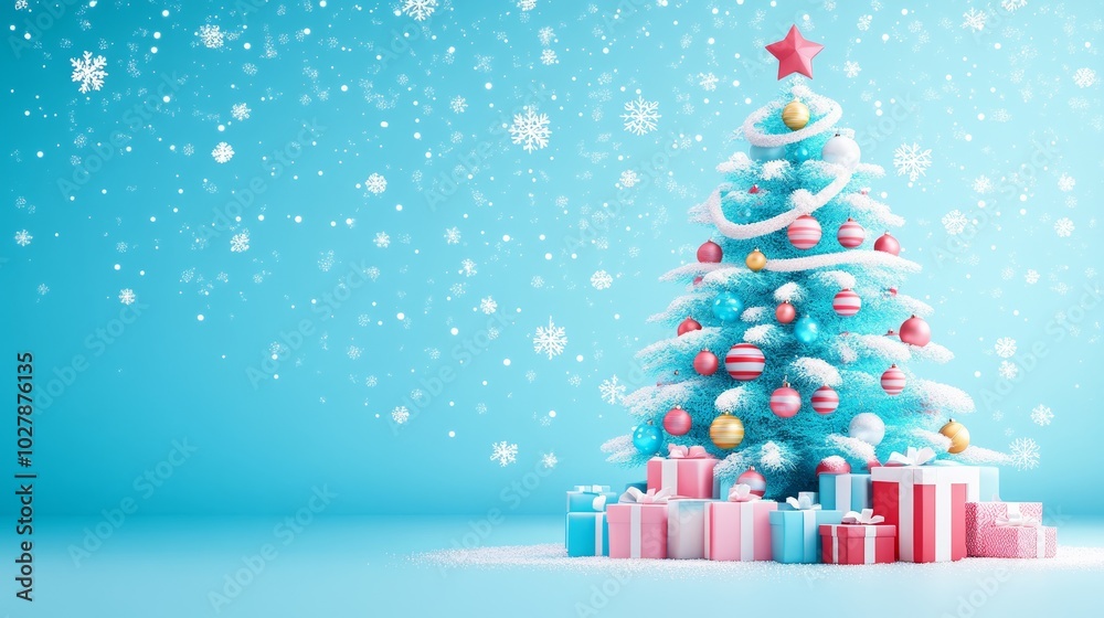 Fototapeta premium Large Hyper Realistic Christmas Tree with Decorations