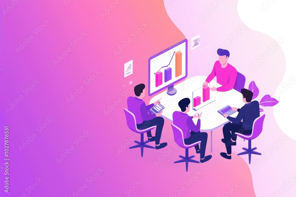 Team collaborating at a meeting table with charts and graphs on display. Team collaborating at a meeting table with charts and graphs on display.