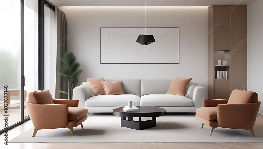 Fototapeta premium interior design living room armchair coffee tables