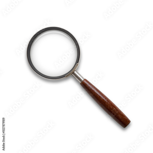 Magnifying glass lens classic vintage retro style, isolated on a transparent background, PNG. High resolution. 