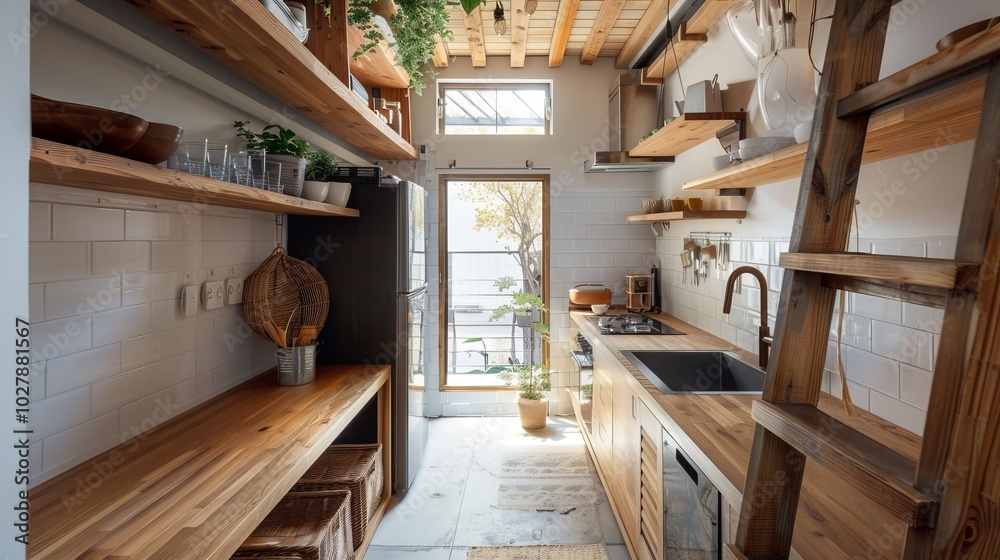 Interior of a new modern kitchen with wooden elements. Interior of a new modern kitchen with wooden elements.