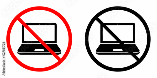 Prohibited laptop icons in red and black circles, indicating device restriction