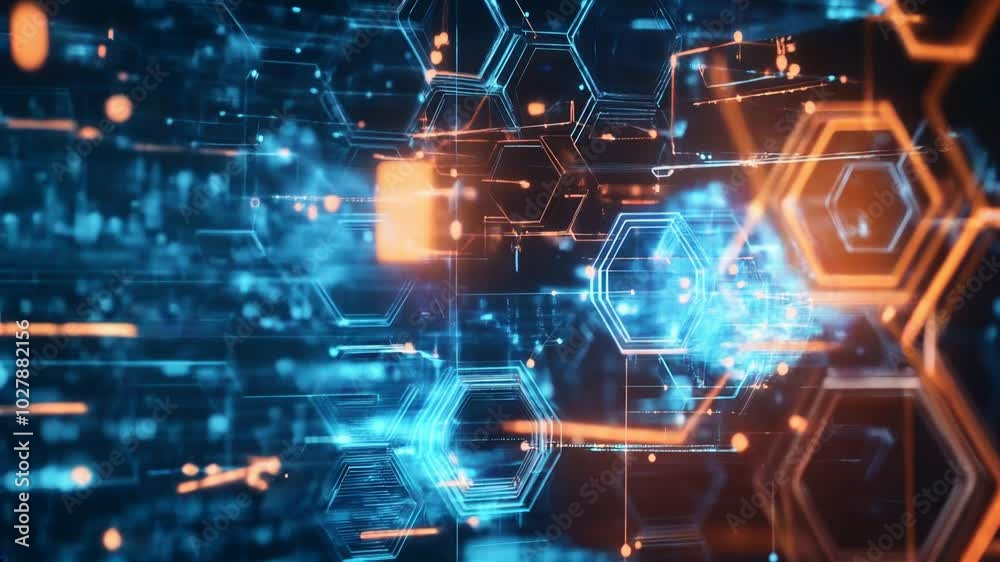 Abstract technology background featuring hexagonal patterns and geometric design elements Abstract technology background featuring hexagonal patterns and geometric design elements