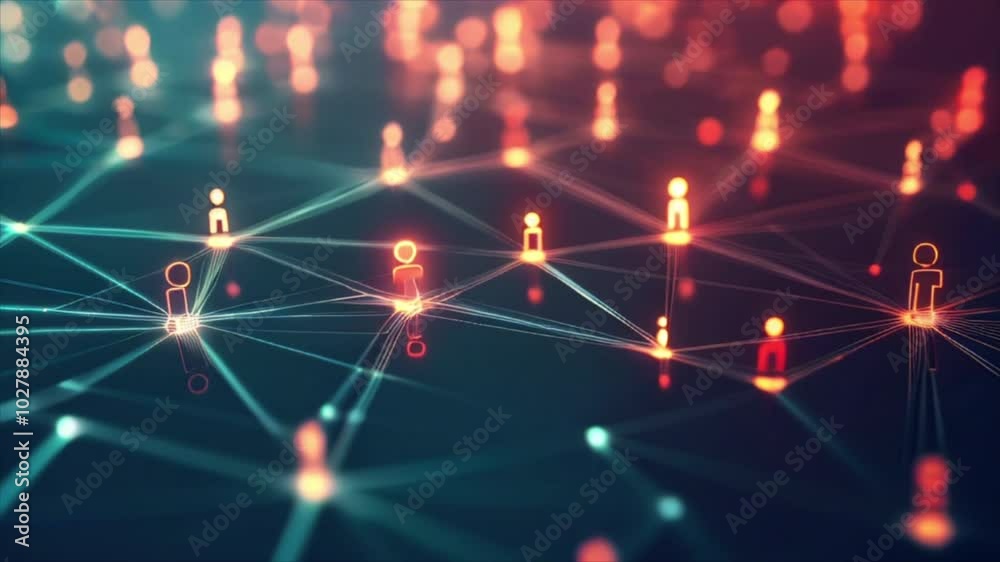 Social media network connection, people icons on dark background. Global internet technology and online data exchange