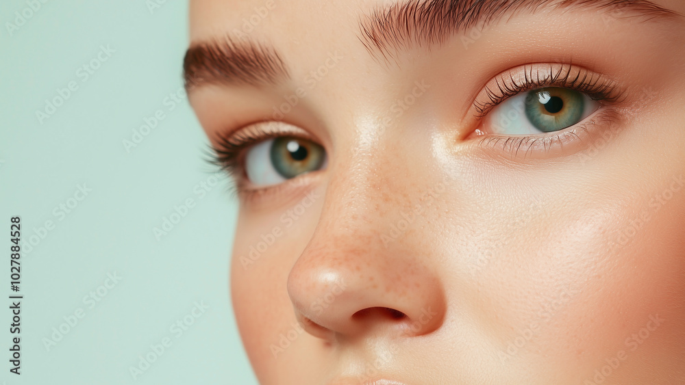 A stunning close-up shot highlighting the intricate details of a woman's eye showcasing natural beauty and captivating gaze and flawless skin. A stunning close-up shot highlighting the intricate details of a woman's eye showcasing natural beauty and captivating gaze and flawless skin.