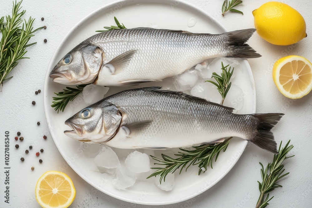 One fresh sea bass, fish seabass isolated on white background One fresh sea bass, fish seabass isolated on white background