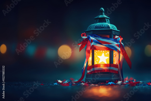 Festive Lantern with Patriotic Decorations  photo