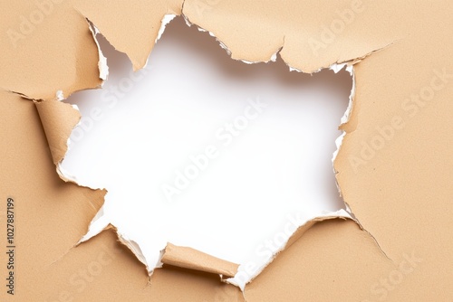 Torn brown paper revealing a white background in a creative frame