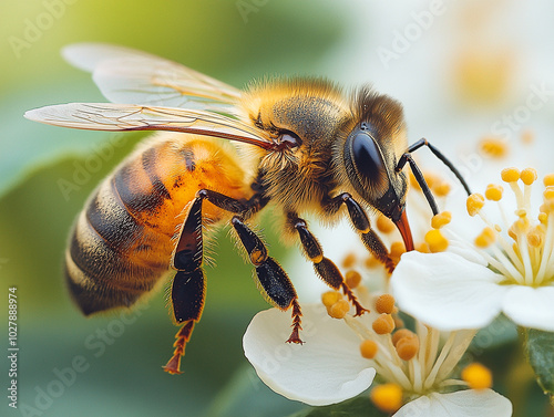 Honeybee Collecting Nectar on Flower