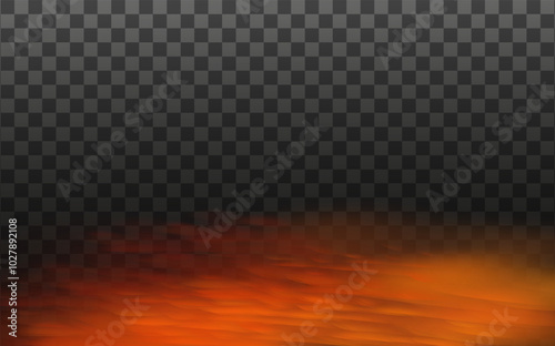 Orange vector cloudiness ,fog or smoke on dark checkered background.Cloudy sky or smog over the city.Vector illustration. Vector illustration