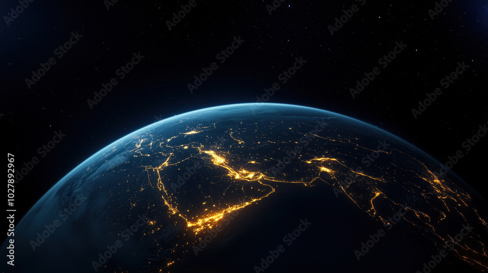 Fototapeta premium Satellite image of Earth glowing with city lights at night