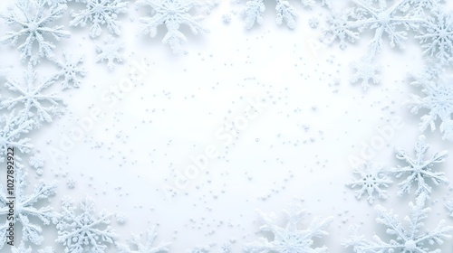 Winter background with frame made from snowflakes. Copy space in the middle. Banner.