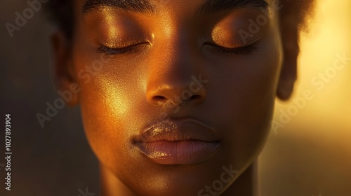 A serene closeup of a person in a peaceful state, ideal for wellness and meditation concepts Generative AI