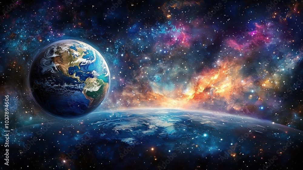 Obraz premium Creation of the earth. Image based on photo of earth and galaxy.