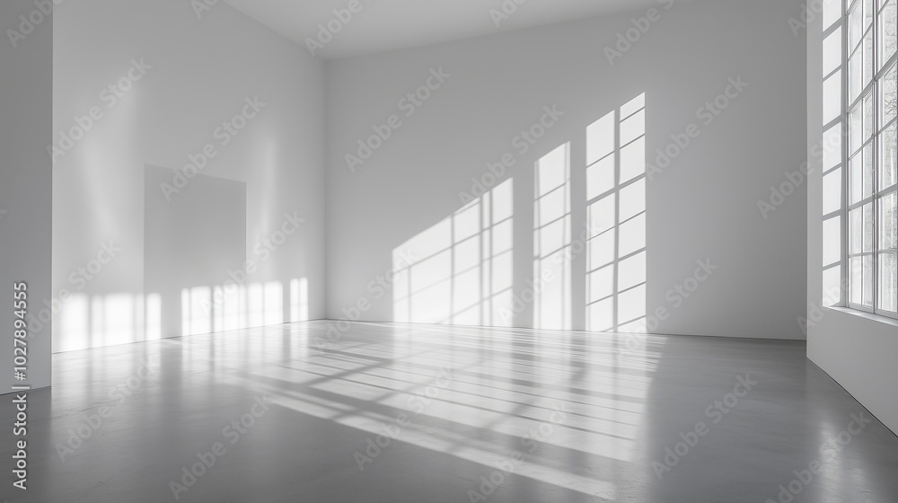 Fototapeta premium Empty room interior white wall concrete floor window